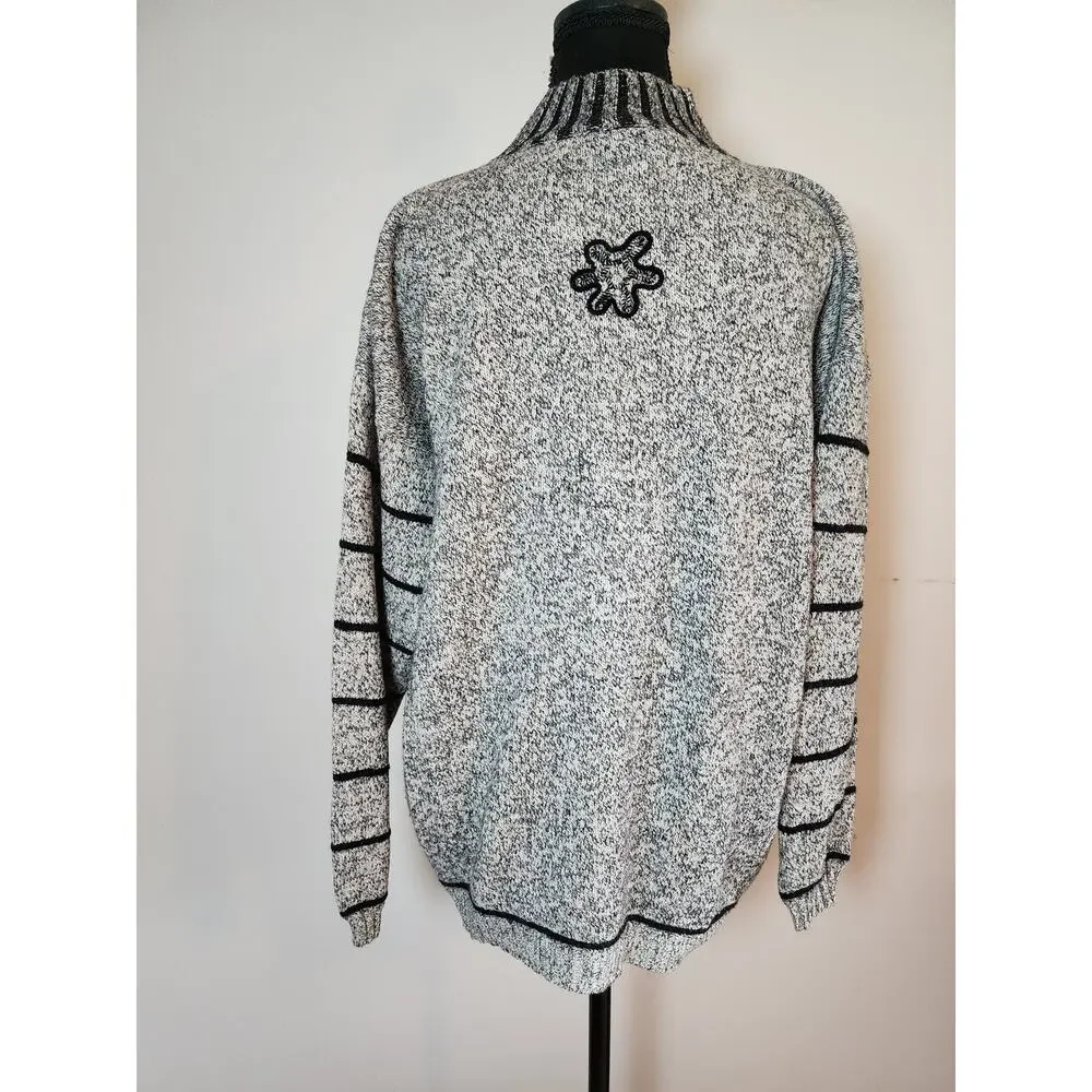 LAUREL Womens Size 40(US Size 10) Mock Neck Tan Black Embroidered Sweater